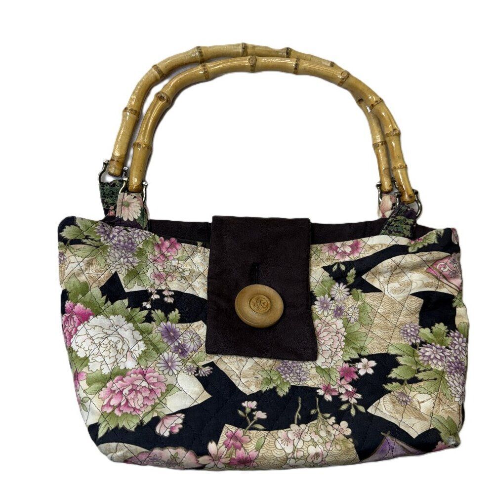 Cute Handcrafted Reversible Floral Quilted Bamboo Handle Bag/Vintage Inspired
